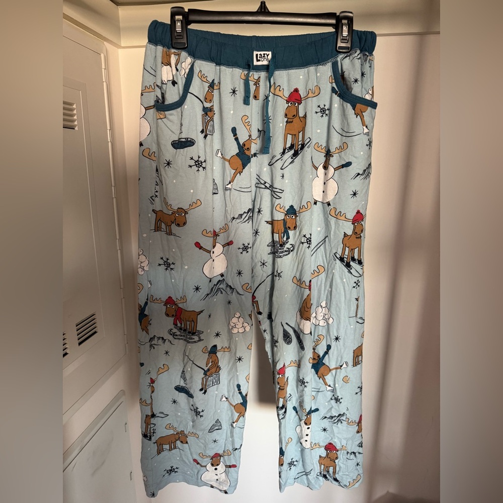 Lazy One Moose Print Pajama Pants – Blue, Size M